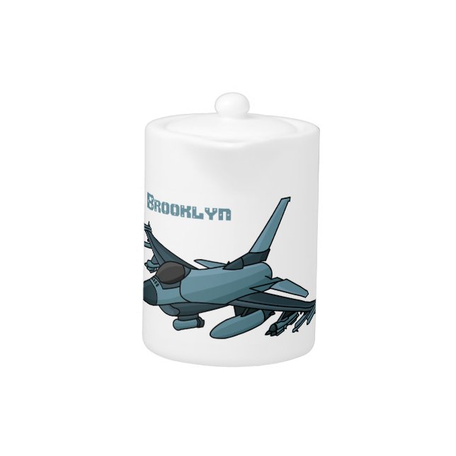 Military fighter jet plane cartoon teapot (Front)