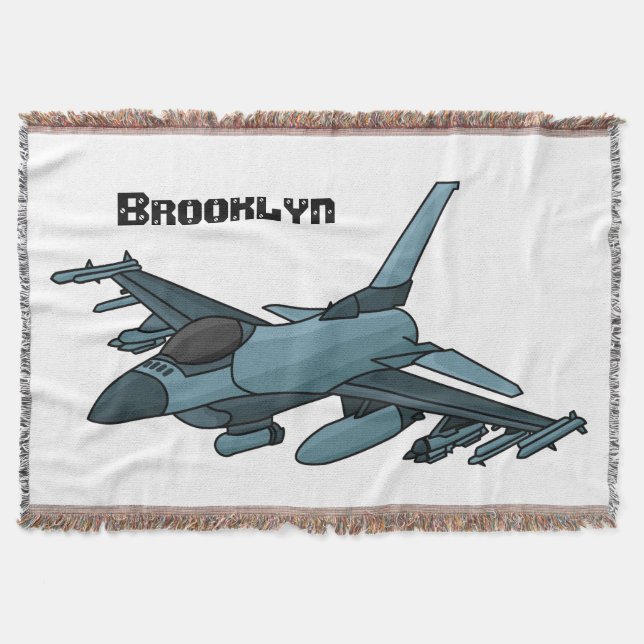 Military fighter jet plane cartoon  throw blanket (Front)