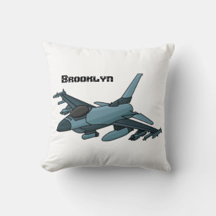 Military fighter jet plane cartoon throw pillow