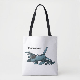 Military fighter jet plane cartoon tote bag