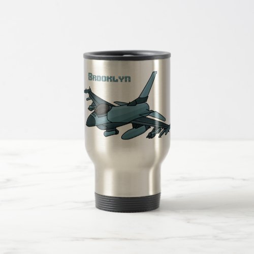 Military fighter jet plane cartoon travel mug