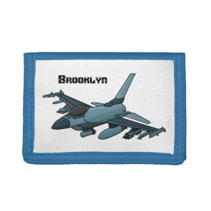Military fighter jet plane cartoon tri-fold wallet