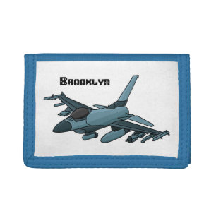 Military fighter jet plane cartoon tri-fold wallet