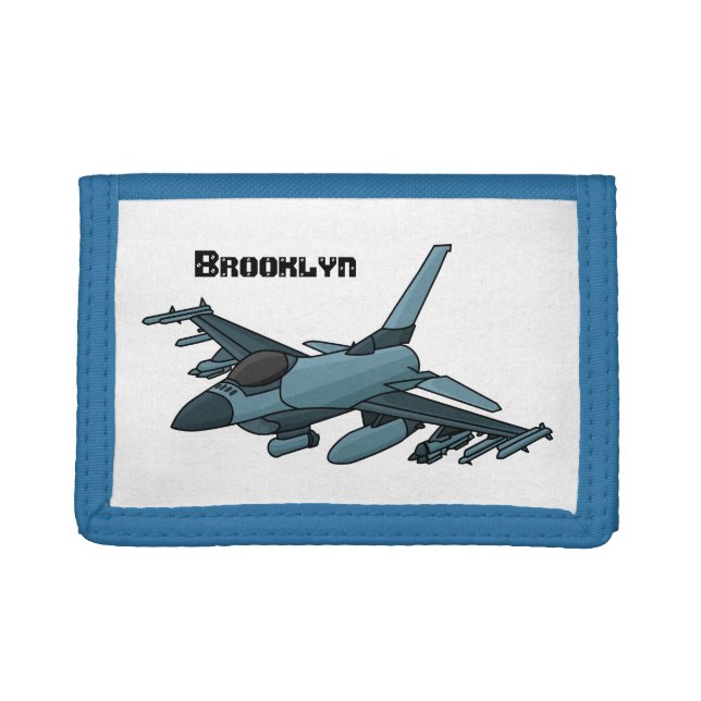 Military fighter jet plane cartoon trifold wallet (Front)