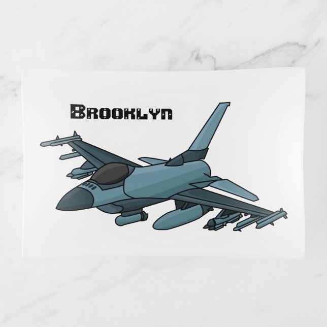 Military fighter jet plane cartoon  trinket tray (Front)