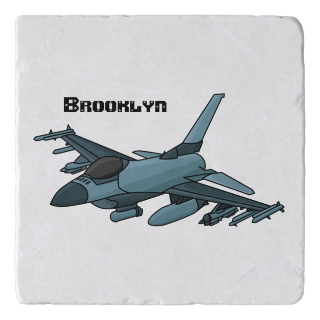 Military fighter jet plane cartoon trivet (Front)