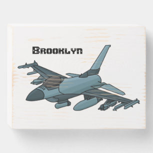 Military fighter jet plane cartoon wooden box sign