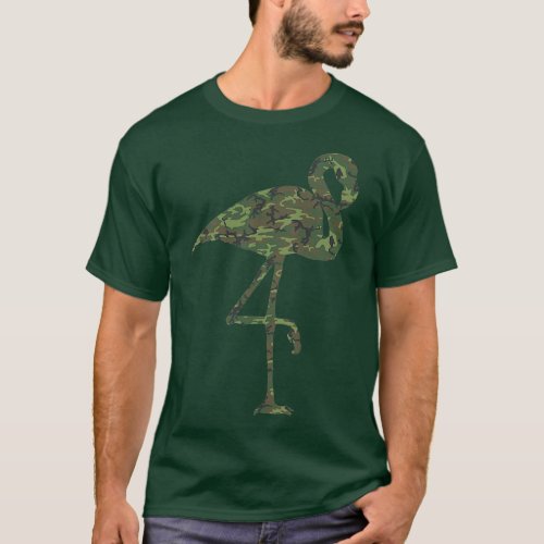 Military Flamingo Camo Print Us Bird T_Shirt