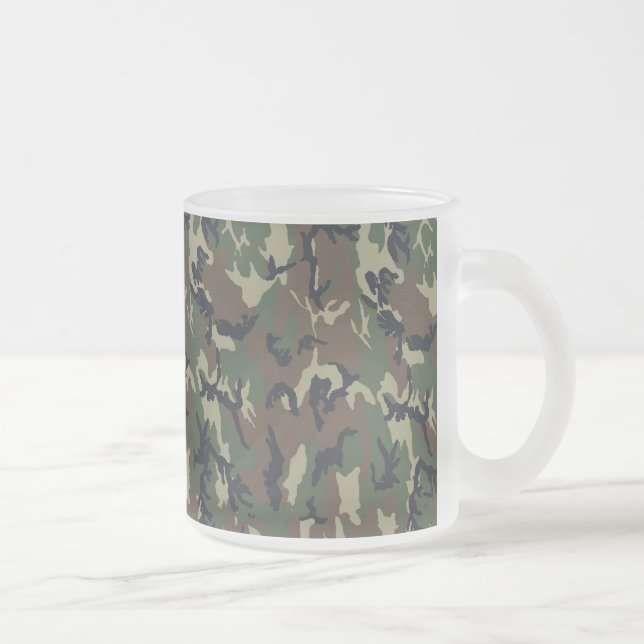 Military Forest Camouflage Background Frosted Glass Coffee Mug (Right)