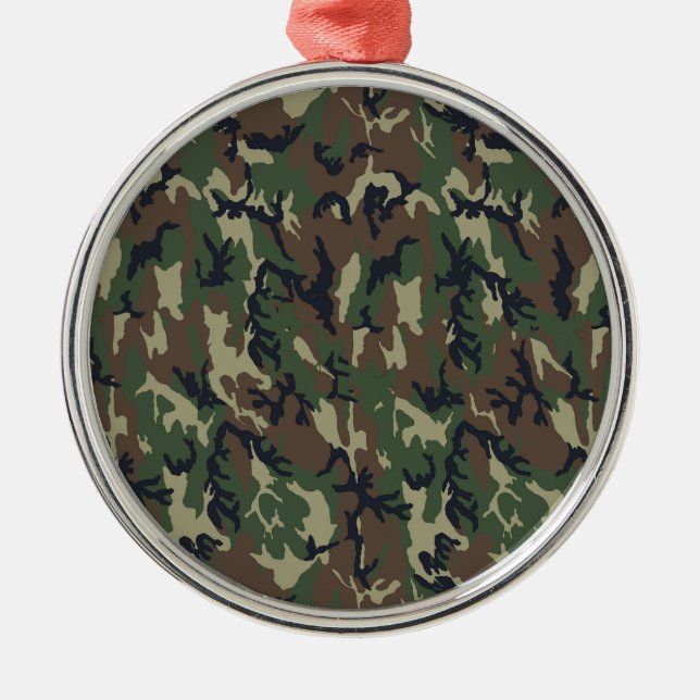 Military Forest Camouflage Background Metal Ornament (Front)
