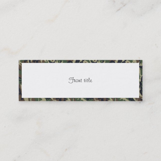 Military Forest Camouflage Background With White Mini Business Card (Front)