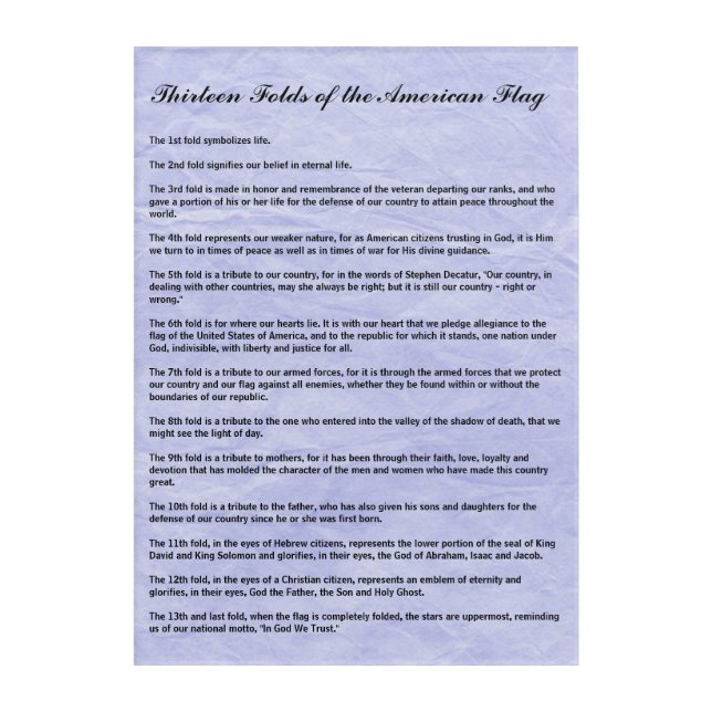 Military Funeral 13 Folds of the American Flag Acrylic Print (Front)