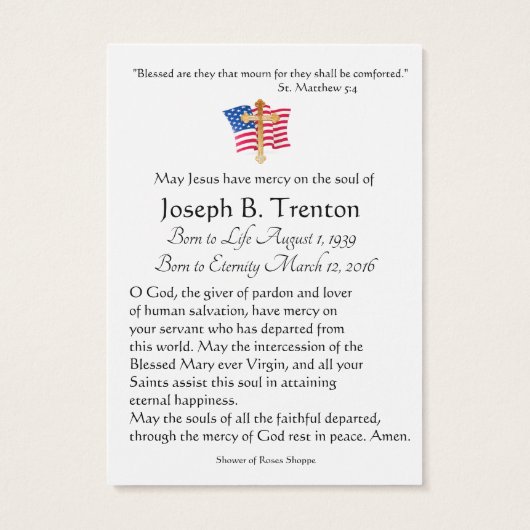 Military Funeral Catholic Memorial Holy Card (Back)