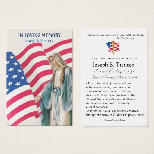 Military Funeral Catholic Memorial Holy Card (Front & Back)
