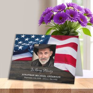 Military Funeral Memorial Photo USA American Flag Letterpress Thank You Card