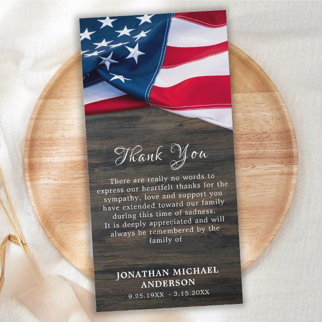 Military Funeral Patriotic Flag Memorial Veteran Thank You Card (Creator Uploaded)