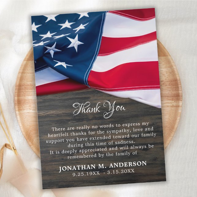Military Funeral Patriotic Memorial American Flag Thank You Card (Creator Uploaded)