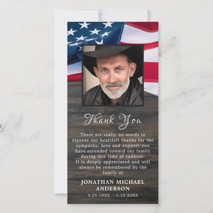 Military Funeral Veteran Photo Memorial Sympathy Thank You Card Zazzle