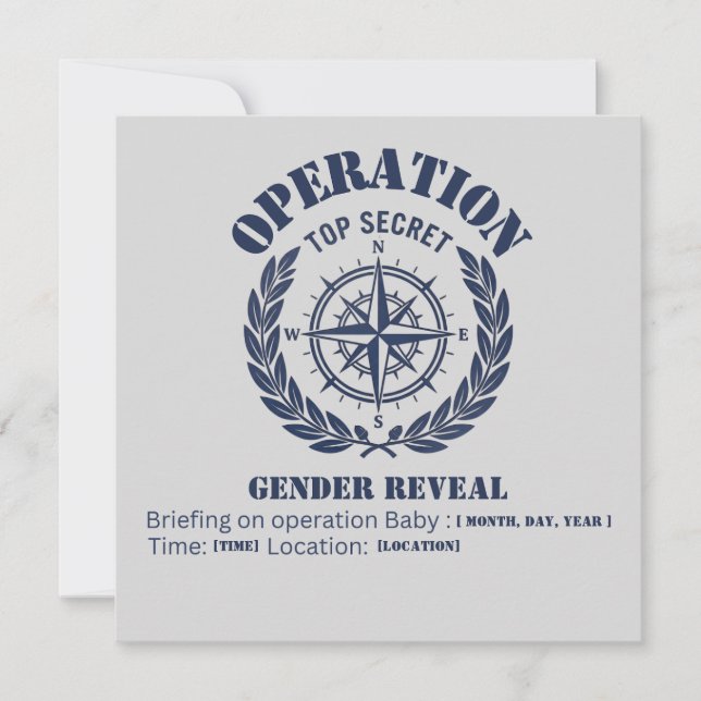 Military Gender Reveal — Navy Compass Invitation (Front)