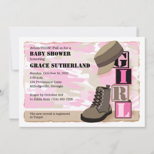 Military Girl Baby Shower Invitation