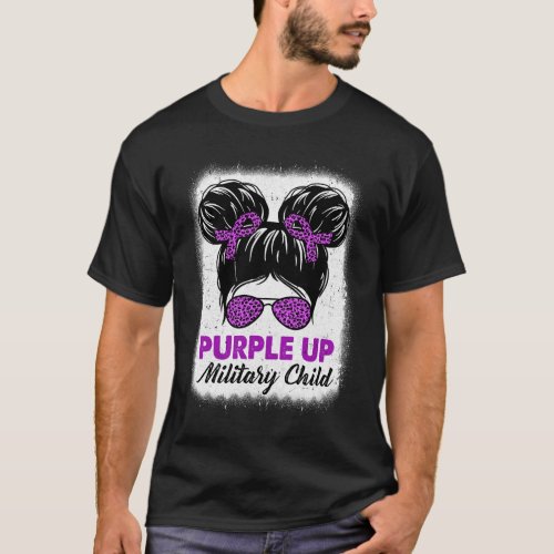 Military Girl Purple Up Leopard Sunglasses Messy B T_Shirt