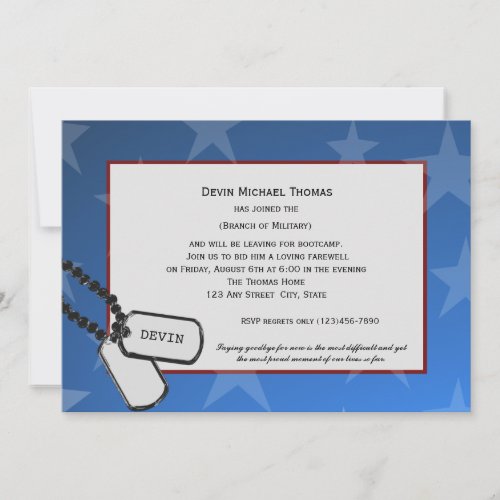 Military Going Away Party Blue and Red Invitation