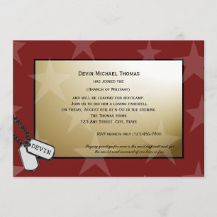 Military Going Away Party Gold and Red Invitation