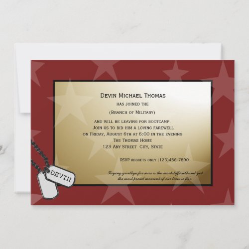 Military Going Away Party Gold and Red Invitation