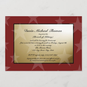 Military Going Away Party Gold and Red Invitation