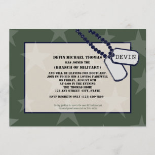 Military Going Away Party Green Stars Invitation