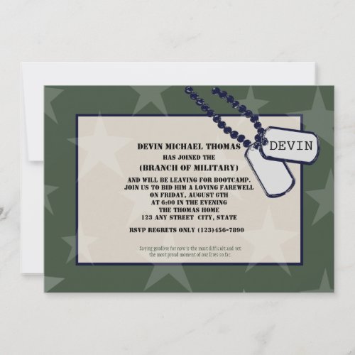 Military Going Away Party Green Stars Invitation