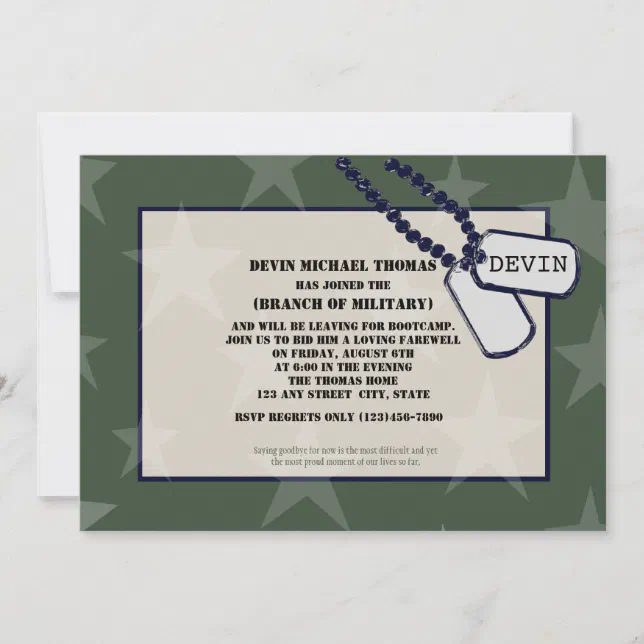 Military Going Away Party Green Stars Invitation (Front)