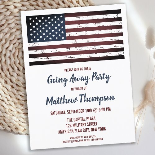 Military Going Away Party Patriotic America Flag Announcement Postcard