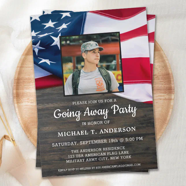 Military Going Away Party Patriotic American Flag Invitation | Zazzle