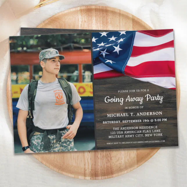 Military Going Away Party Patriotic USA Flag Photo Invitation | Zazzle