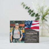 Military Going Away Party Patriotic USA Flag Photo Invitation Postcard (Standing Front)