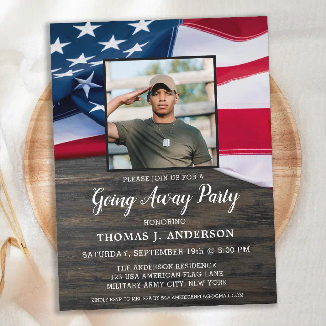 Military Going Away Party Patriotic USA Flag Photo Invitation Postcard ...