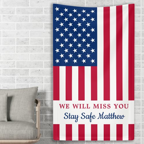 Military Going Away Party Personalized USA Flag Banner