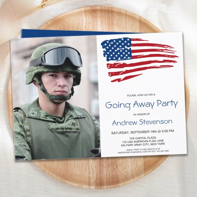 Military Going Away Party USA American Flag Photo Invitation