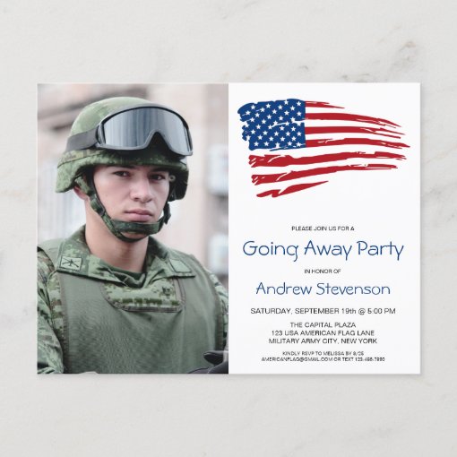 Military Going Away Party USA American Flag Photo Invitation Postcard ...