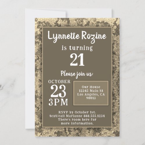 Military Gold Camouflage Glitter Birthday Party Invitation