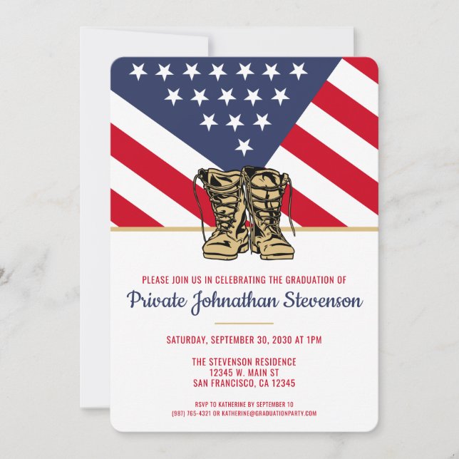 Military Graduation Army Boot Camp Patriotic Invitation (Front)