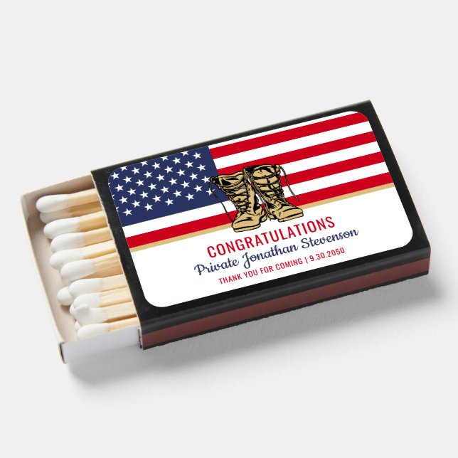 Military Graduation Army Boot Camp Patriotic Matchboxes (Front Open)