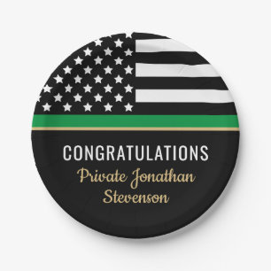 Military Graduation Thin Green Line American Flag Paper Plates