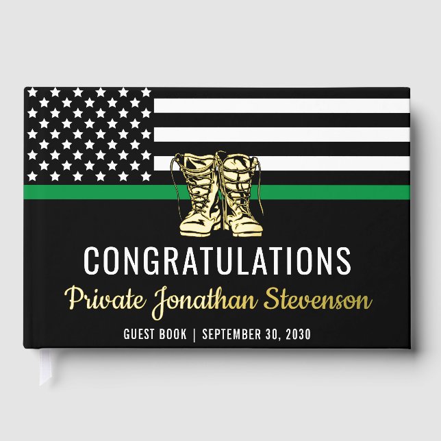 Military Graduation Thin Green Line Flag Army Foil Guest Book (Front)