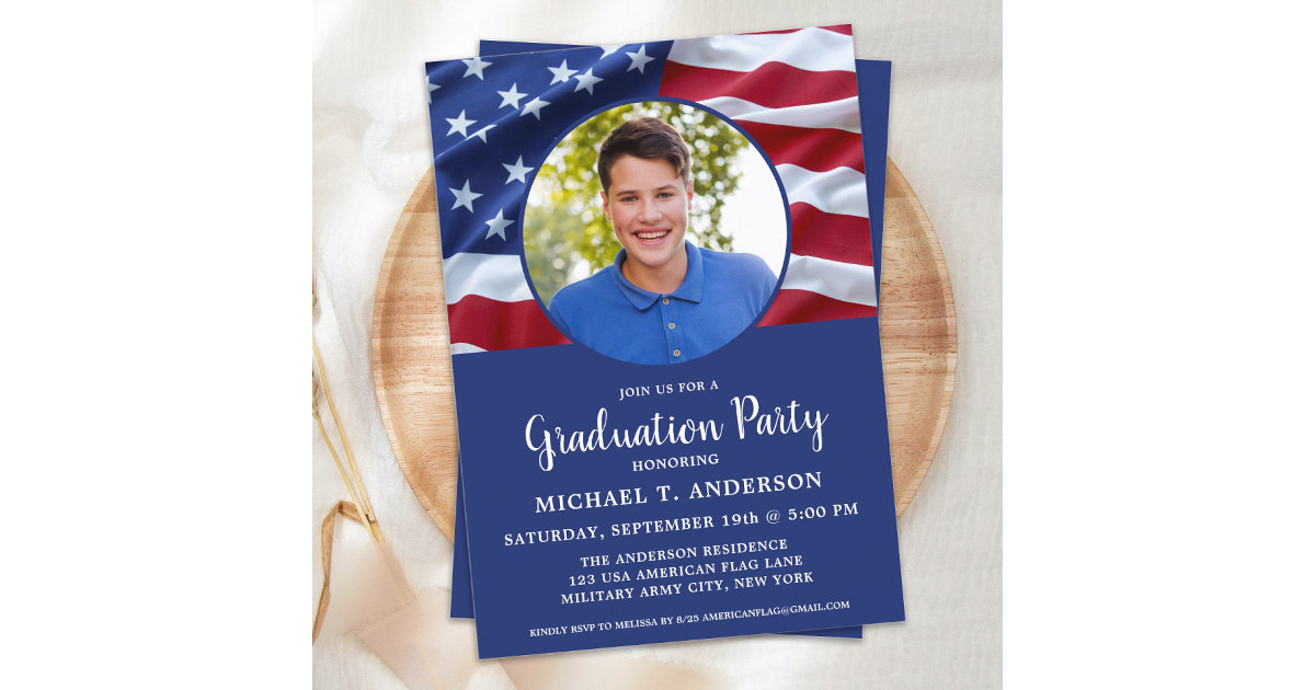 Military Graduation USA Flag Photo Patriotic Invitation | Zazzle