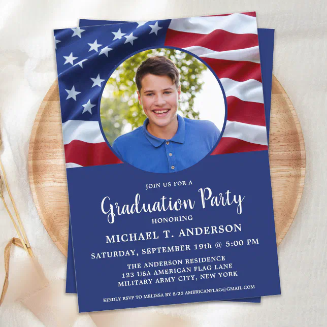 Military Graduation USA Flag Photo Patriotic Invitation | Zazzle