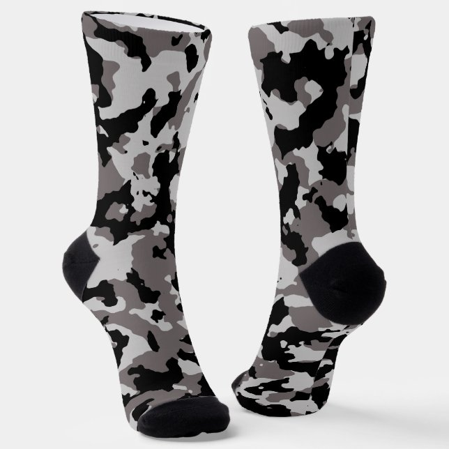 Military Gray Camo Camouflage Pattern Socks (Angled)