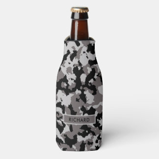 Military Gray Camouflage Pattern Personalized Bottle Cooler