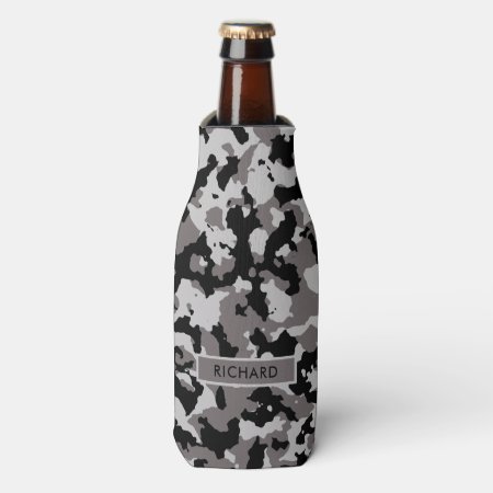 Military Gray Camouflage Pattern Personalized Bottle Cooler